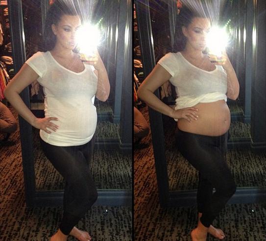 Pregnant Kim Kardashian bare belly